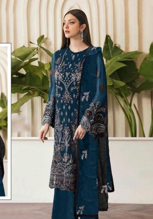 Picture of Georgette Midnight Blue Straight Cut Salwar Kameez