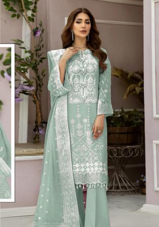 Picture of Organza Dark Sea Green Straight Cut Salwar Kameez