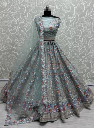 Picture of Exquisite Net Light Steel Blue Lehenga Choli