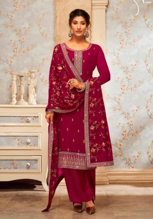 Picture of Georgette Fire Brick Straight Cut Salwar Kameez