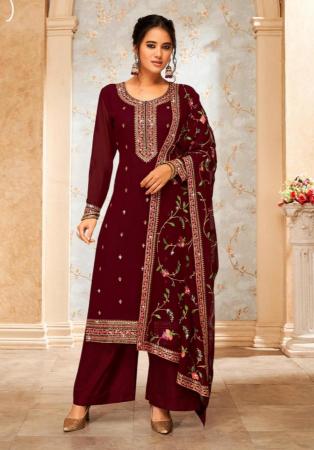 Picture of Magnificent Georgette Maroon Straight Cut Salwar Kameez