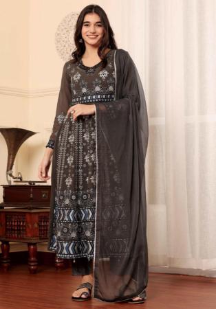 Picture of Georgette Rosy Brown Straight Cut Salwar Kameez