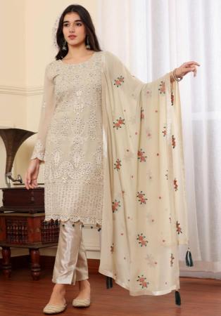 Picture of Pleasing Georgette Beige Straight Cut Salwar Kameez