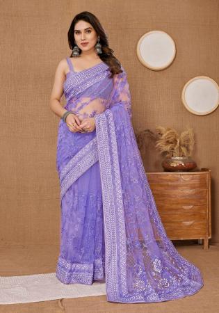 Picture of Shapely Net Light Steel Blue Saree