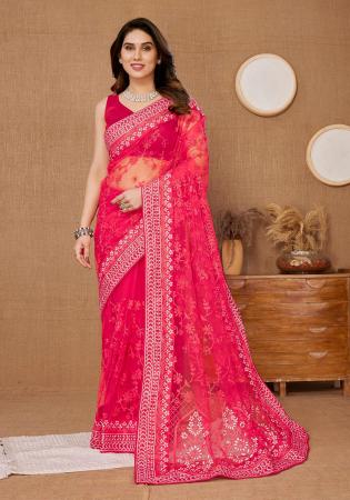 Picture of Well Formed Net Light Coral Saree