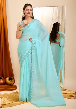 Picture of Magnificent Georgette Light Steel Blue Saree