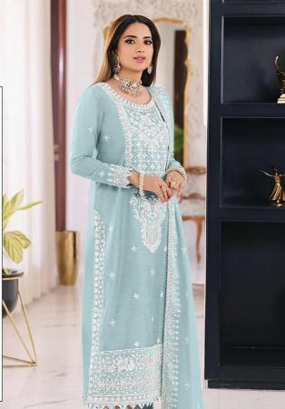 Picture of Organza Light Steel Blue Straight Cut Salwar Kameez