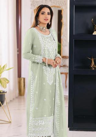 Picture of Organza Dark Sea Green Straight Cut Salwar Kameez