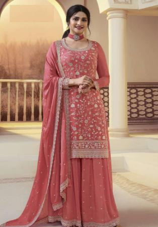 Picture of Chiffon Indian Red Straight Cut Salwar Kameez