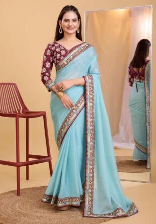 Picture of Statuesque Organza Light Blue Saree