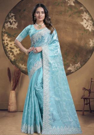 Picture of Statuesque Silk Light Steel Blue Saree