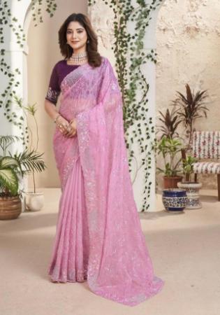 Picture of Graceful Net & Silk Plum Saree