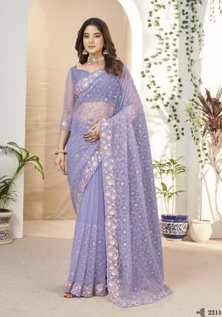 Picture of Statuesque Net & Silk Light Slate Grey Saree