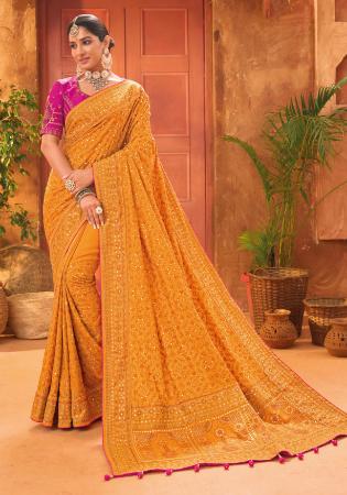 Picture of Stunning Silk Golden Rod Saree