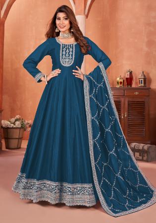 Picture of Silk Midnight Blue Straight Cut Salwar Kameez