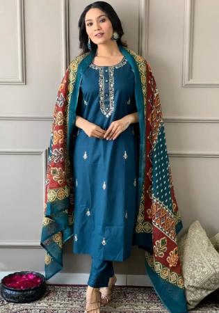 Picture of Rayon & Silk Midnight Blue Readymade Salwar Kameez