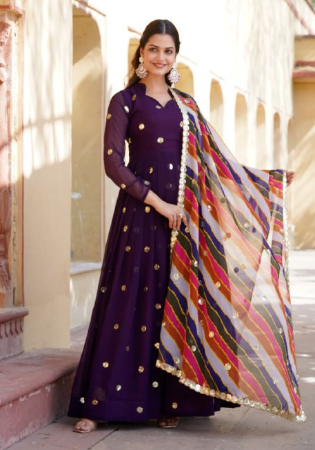 Picture of Elegant Silk Purple Readymade Gown