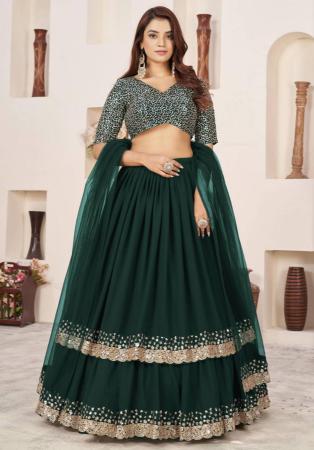 Picture of Excellent Georgette Dark Green Lehenga Choli