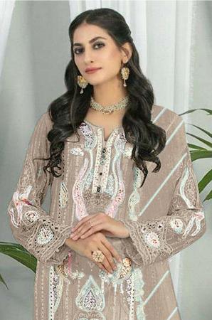 Picture of Lovely Georgette Brown Straight Cut Salwar Kameez