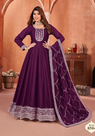 Picture of Classy Silk Brown Anarkali Salwar Kameez