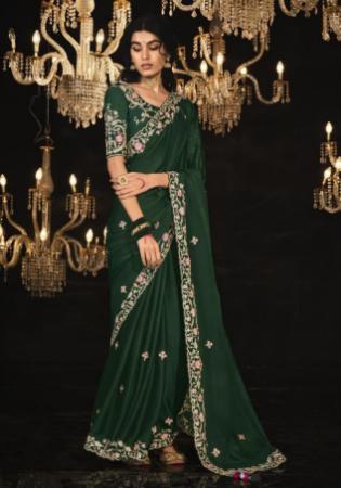 Picture of Superb Silk & Organza Dark Green Saree