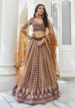 Picture of Grand Net Dark Olive Green Lehenga Choli