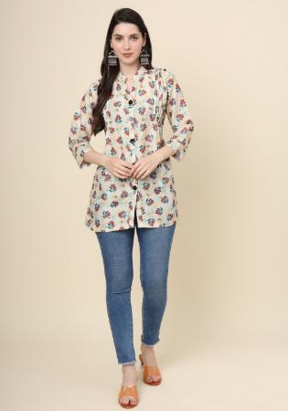 Picture of Fine Cotton Off White Kurtis & Tunic