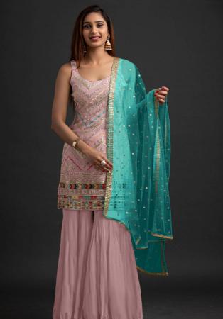 Picture of Georgette Rosy Brown Straight Cut Salwar Kameez