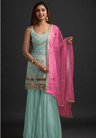 Picture of Georgette Sky Blue Straight Cut Salwar Kameez