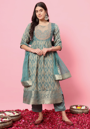 Picture of Cotton & Silk Slate Grey Readymade Salwar Kameez