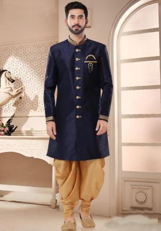 Picture of Magnificent Synthetic Navy Blue Indo Western