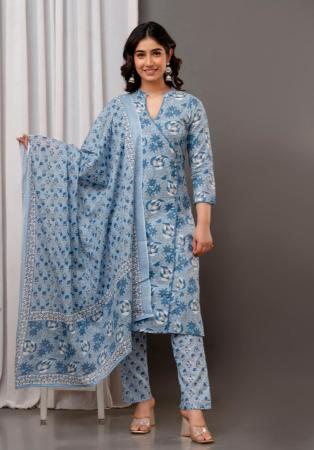 Picture of Stunning Cotton Cadet Blue Readymade Salwar Kameez