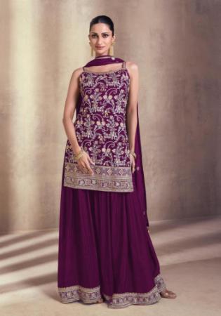 Picture of Georgette Saddle Brown Straight Cut Salwar Kameez