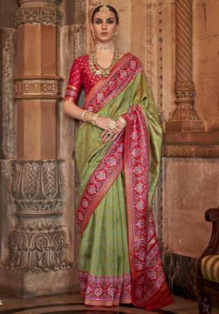 Picture of Excellent Silk Dark Olive Green Saree