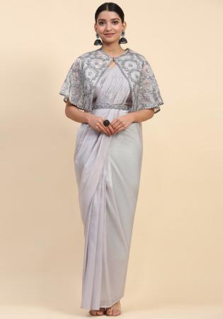 Picture of Shapely Satin Light Grey Saree