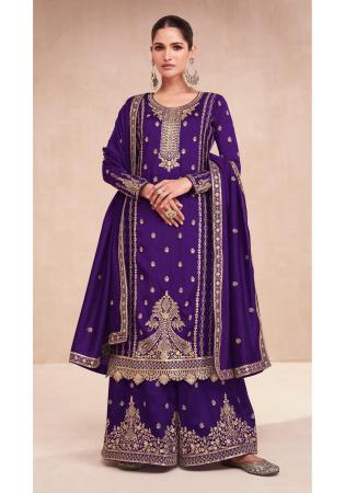 Picture of Silk Midnight Blue Straight Cut Salwar Kameez