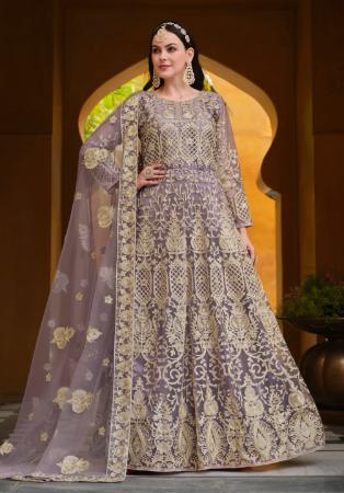 Picture of Resplendent Net Medium Purple Anarkali Salwar Kameez