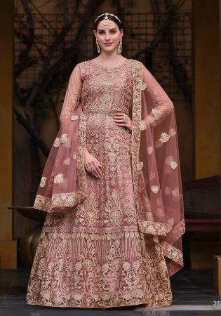 Picture of Shapely Net Rosy Brown Anarkali Salwar Kameez