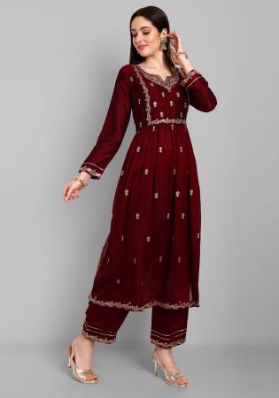 Picture of Charming Silk Maroon Readymade Salwar Kameez