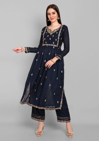 Picture of Grand Silk Dark Slate Blue Readymade Salwar Kameez