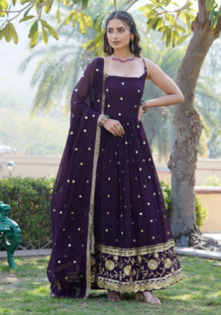 Picture of Gorgeous Georgette Dark Slate Blue Readymade Gown