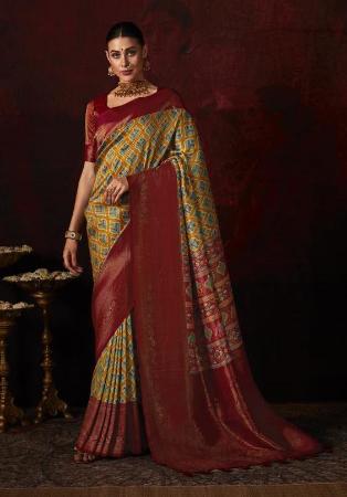 Picture of Excellent Silk Dark Olive Green Saree