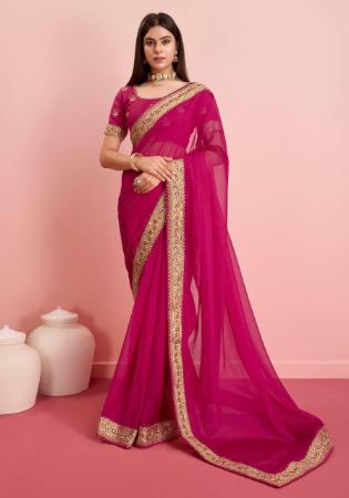 Picture of Lovely Silk & Organza Crimson Saree