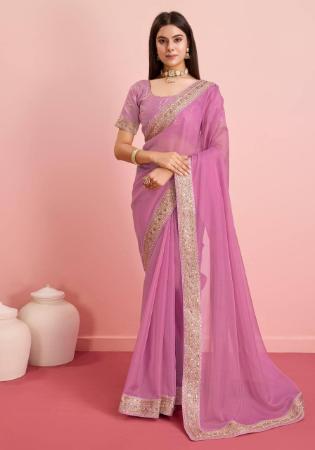 Picture of Wonderful Silk & Organza Pale Violet Red Saree