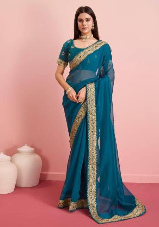 Picture of Exquisite Silk & Organza Teal Saree