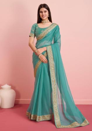 Picture of Delightful Silk & Organza Medium Sea Green Saree