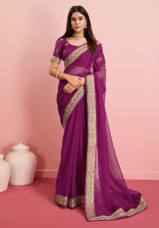 Picture of Ravishing Silk & Organza Saddle Brown Saree