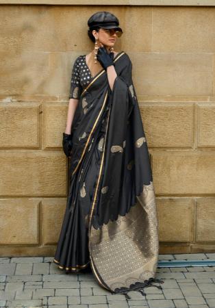 Picture of Pleasing Satin & Silk Black Saree