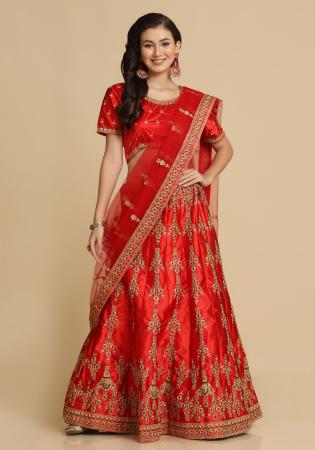 Picture of Pleasing Silk Dark Red Lehenga Choli