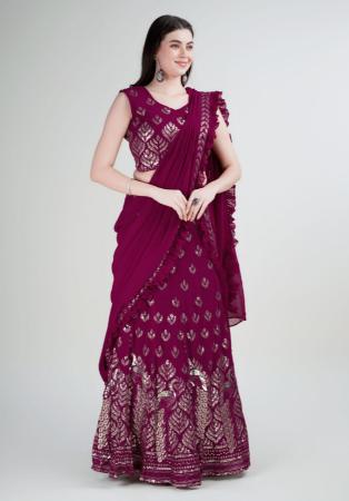 Picture of Elegant Georgette Medium Violet Red Lehenga Choli